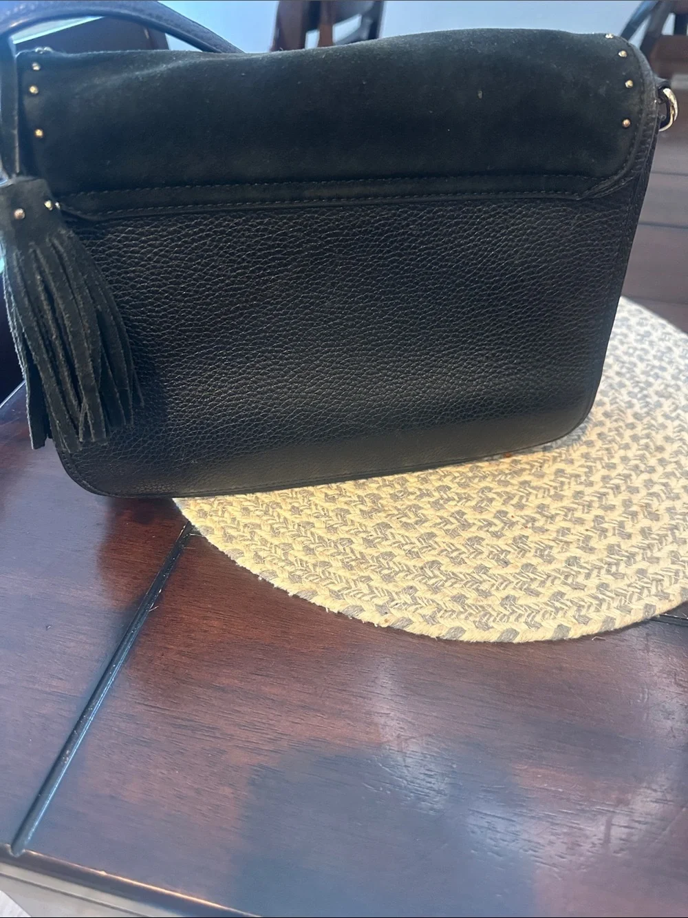 kate spade Black Suede Studded Crossbody Bag with Gold-Tone Hardware